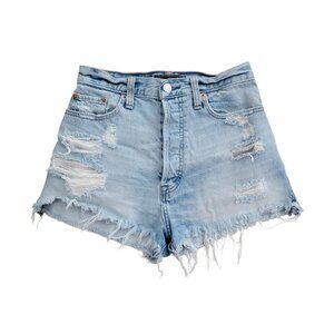 Abercrombie & Fitch Womens Distressed Denim High Waisted Button Fly Shorts Sz 24